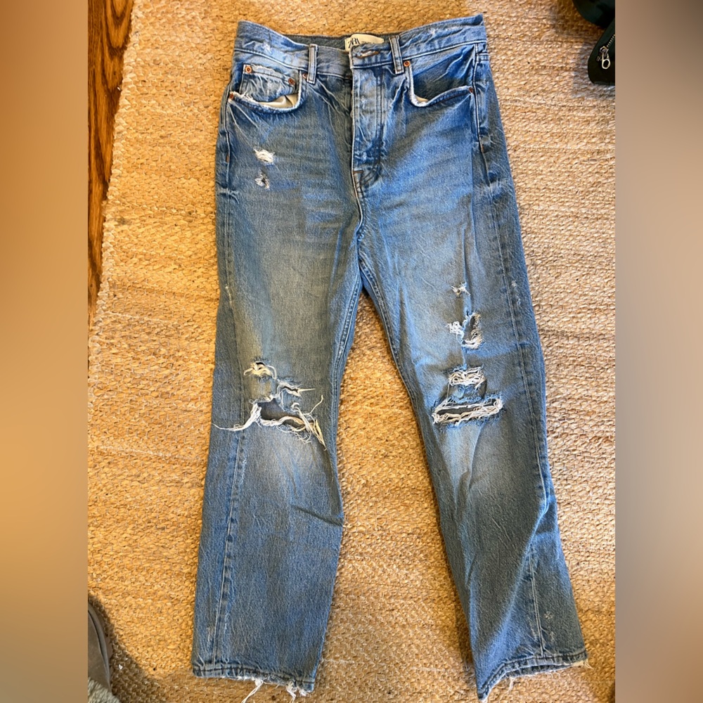 Zara straight leg distressed jean